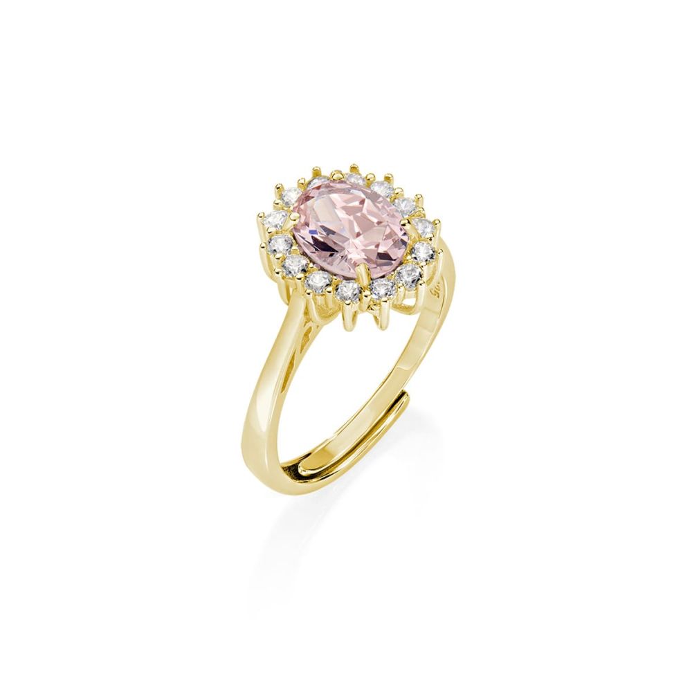 Amen Anello Argento Gold Morganite e Zirconi