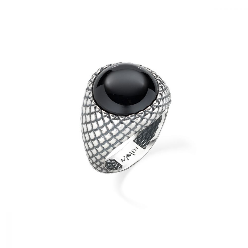 Amen Anello Unisex Argento Brunito Onice