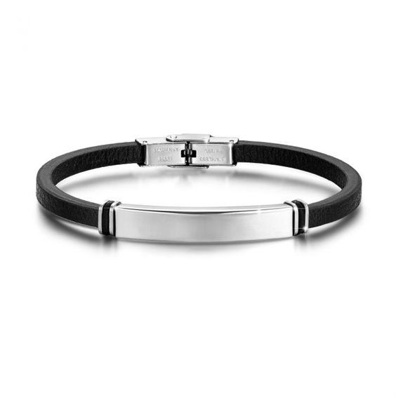 Luca Barra Bracciale Uomo Pelle Nera e Acciaio