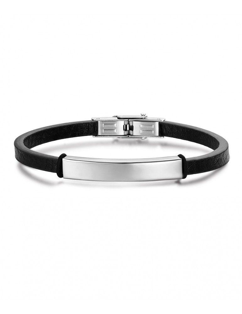 Luca Barra Bracciale Uomo Cuoio Nero e Acciaio