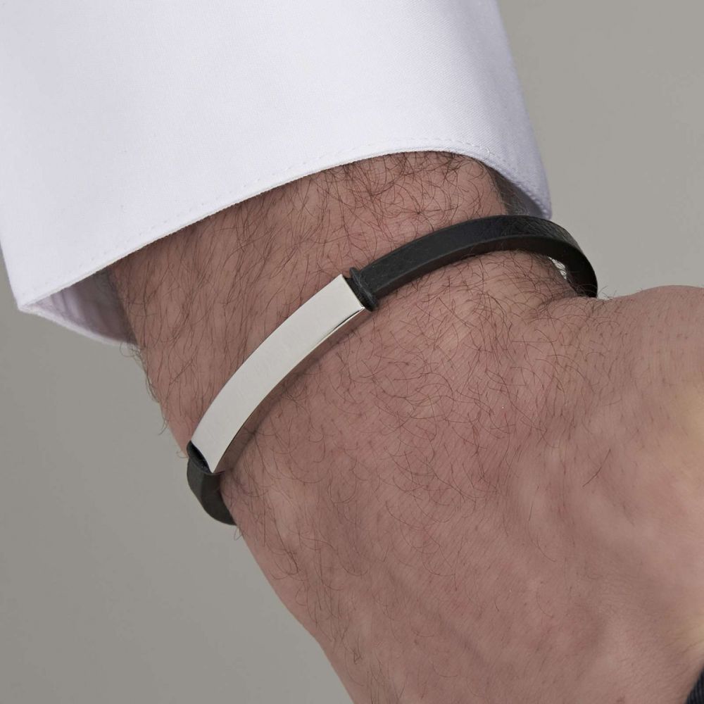 Luca Barra Bracciale Uomo Cuoio Nero e Acciaio