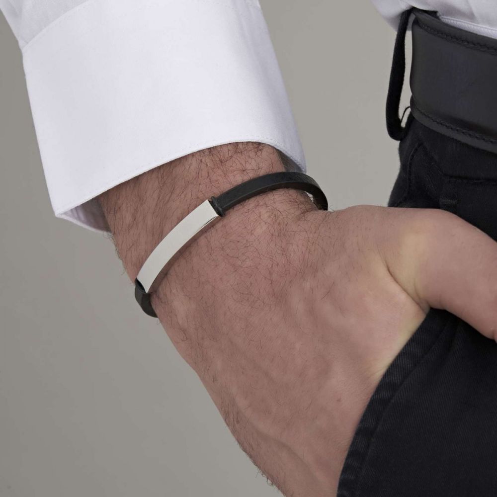 Luca Barra Bracciale Uomo Cuoio Nero e Acciaio