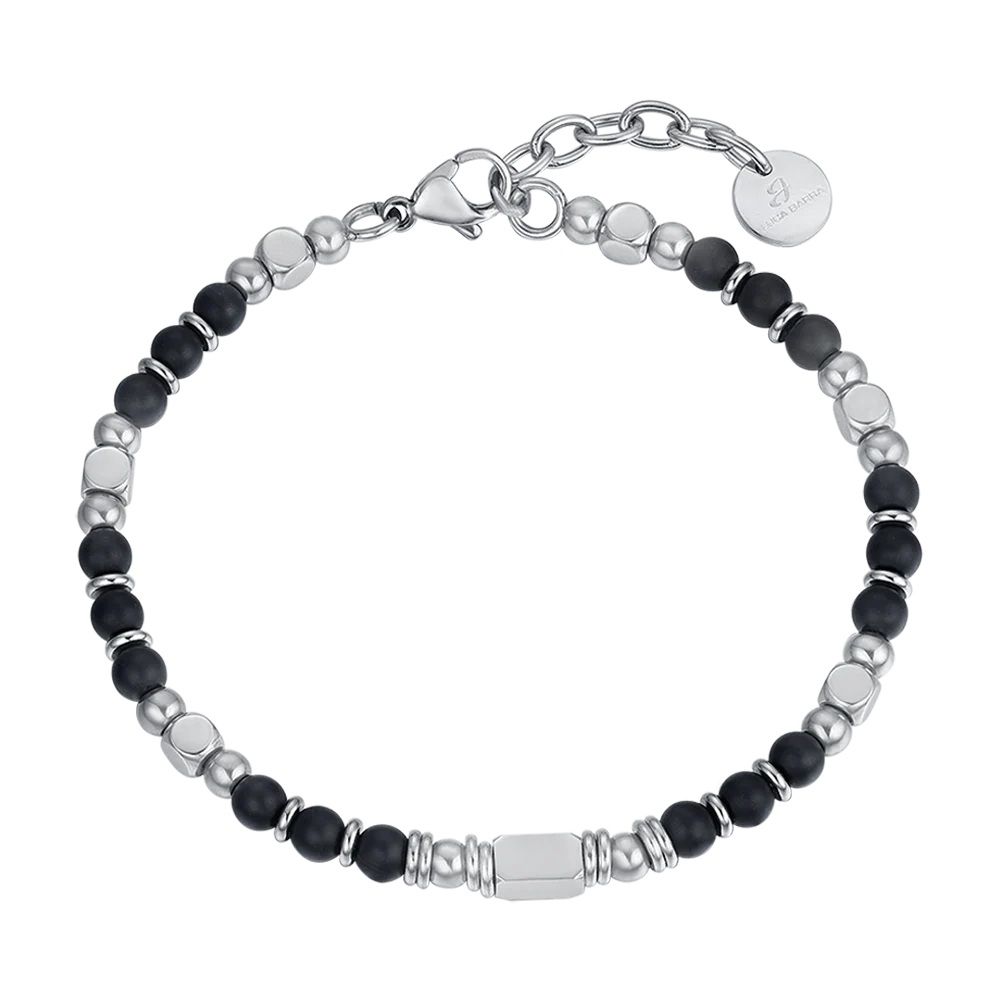 Luca Barra Bracciale Acciaio e Agata Nera