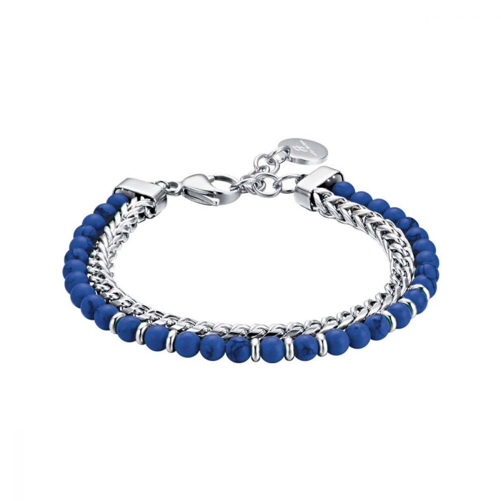 Luca Barra Bracciale Uomo Acciaio e Pietre Blu