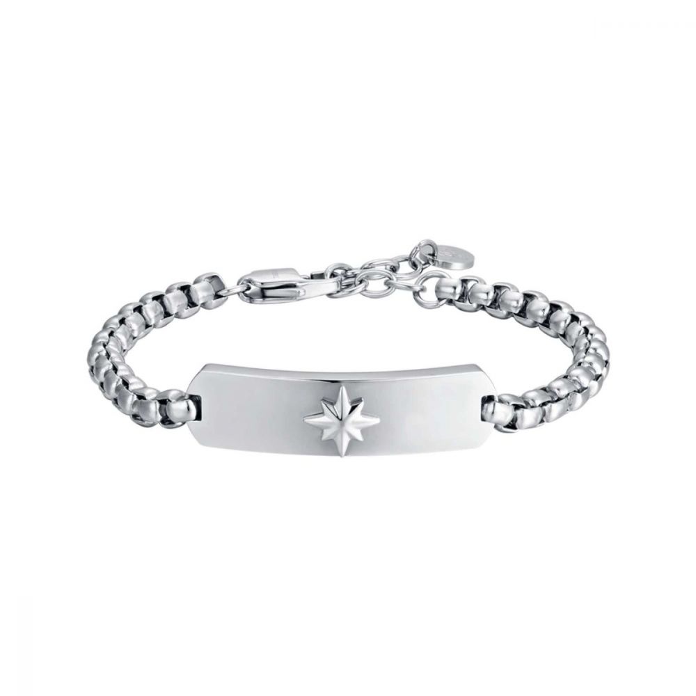Luca Barra Bracciale Uomo Acciaio Piastra con Rosa Dei Venti