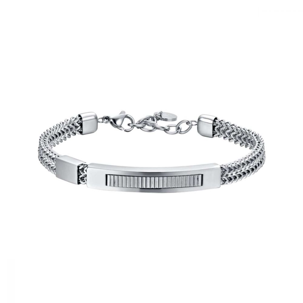 Luca Barra Bracciale Acciaio Con Catena e Piastra 