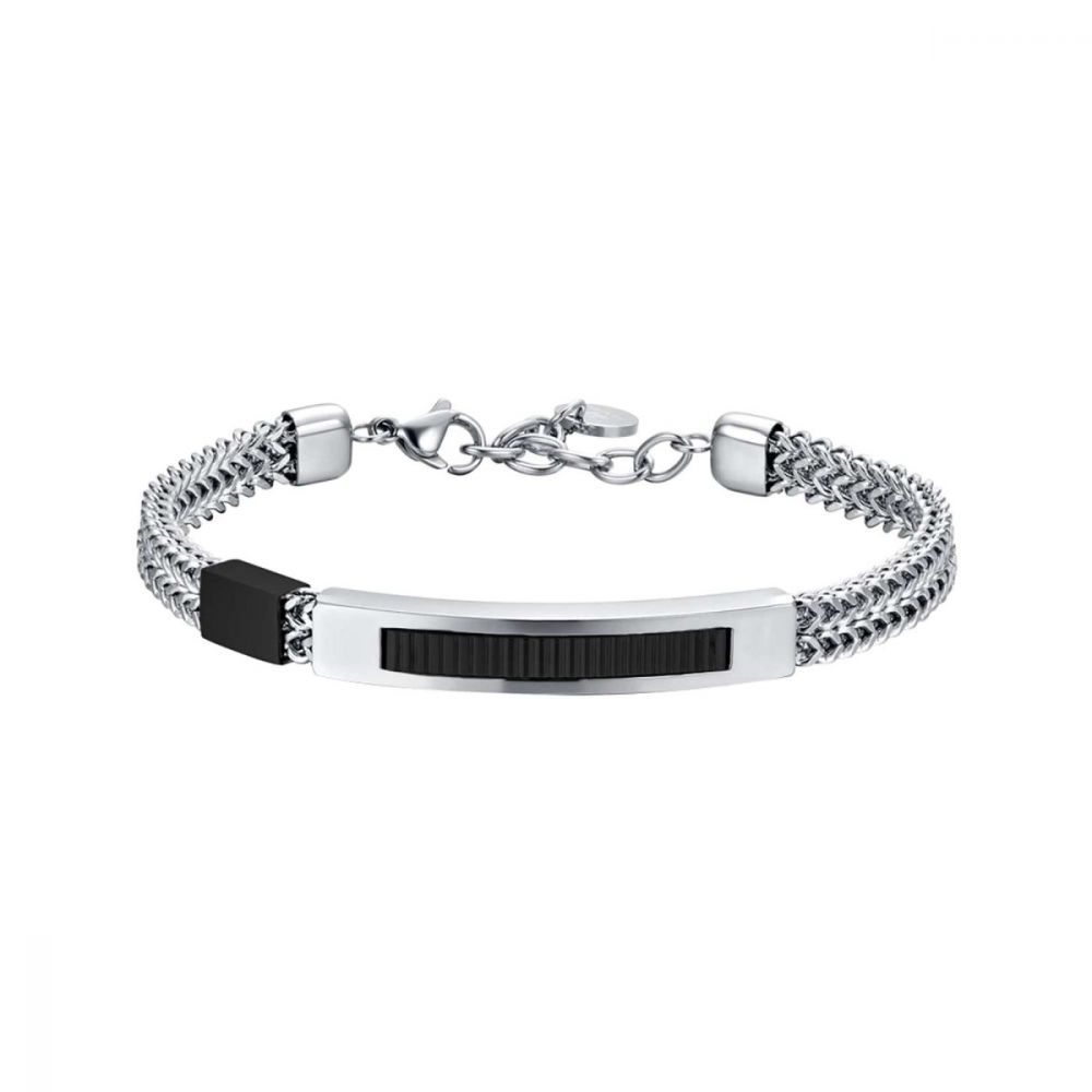 Luca Barra Bracciale Acciaio Con Catena e Piastra Ip Nero