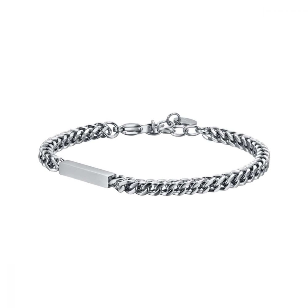 Luca Barra Bracciale Acciaio Con Catena e Piastra 