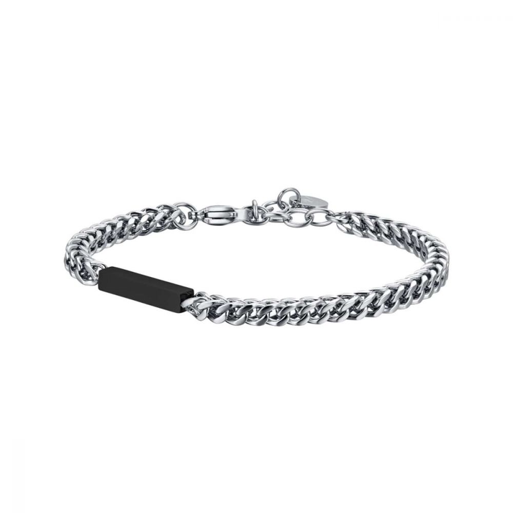 Luca Barra Bracciale Acciaio Con Catena e Piastra Ip Nero
