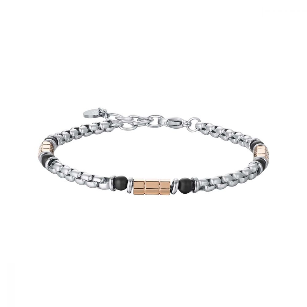 Luca Barra Bracciale Uomo Acciaio ip Rosè con Sfere Nere