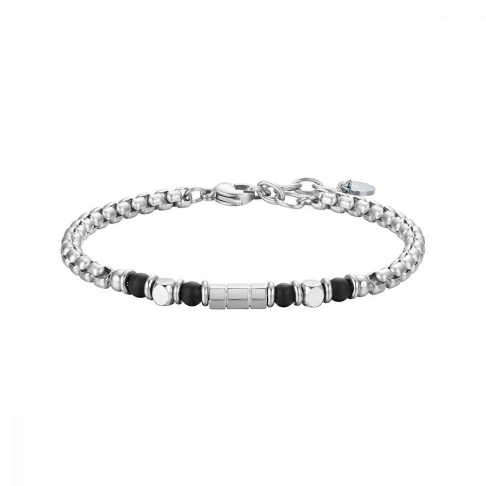 Luca Barra Bracciale Uomo Acciaio con Pietre Nere