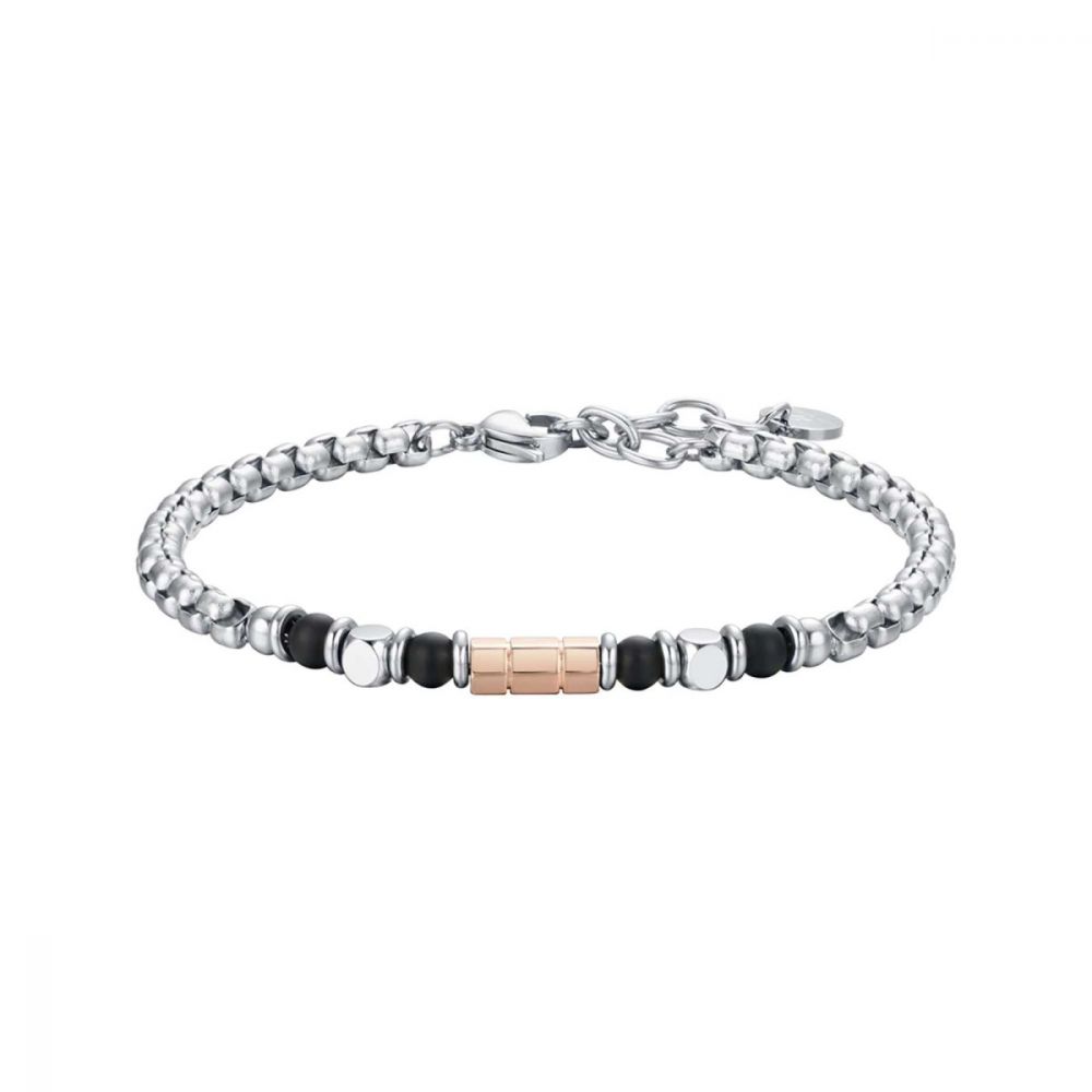 Luca Barra Bracciale Uomo Acciaio ip Rosè e Sfere Nere