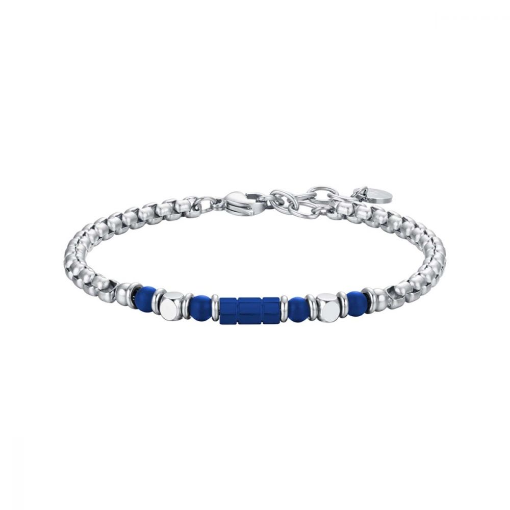 Luca Barra Bracciale Uomo Acciaio ip Blu e Sfere blu