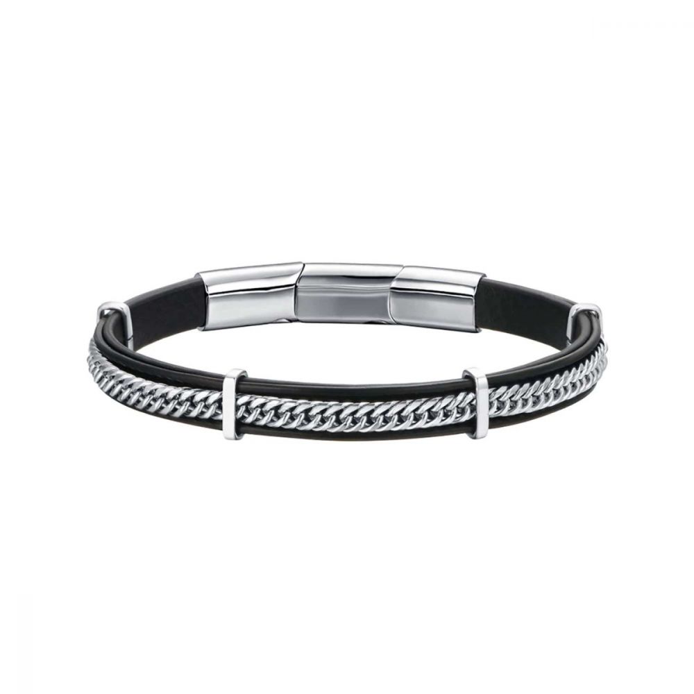 Luca Barra Bracciale Uomo Acciaio e Pelle Nera