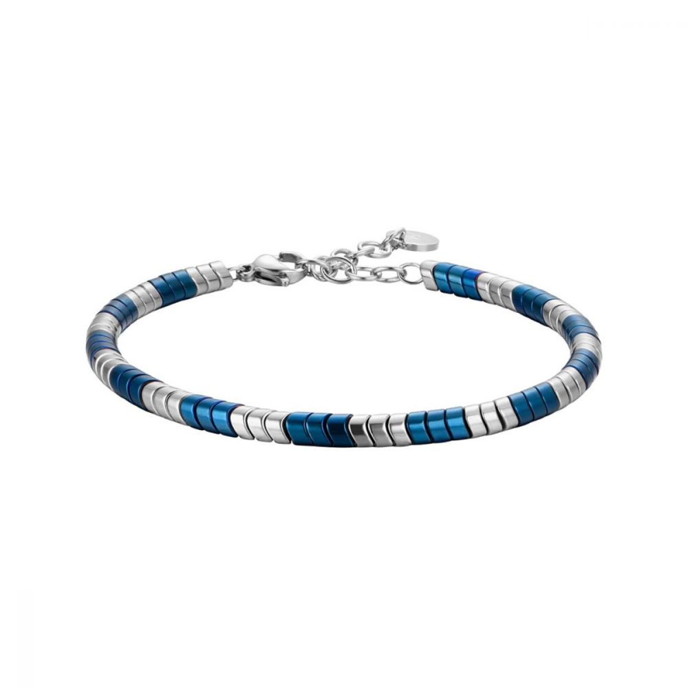 Luca Barra Bracciale Uomo Acciaio Ematite  Blu e Silver