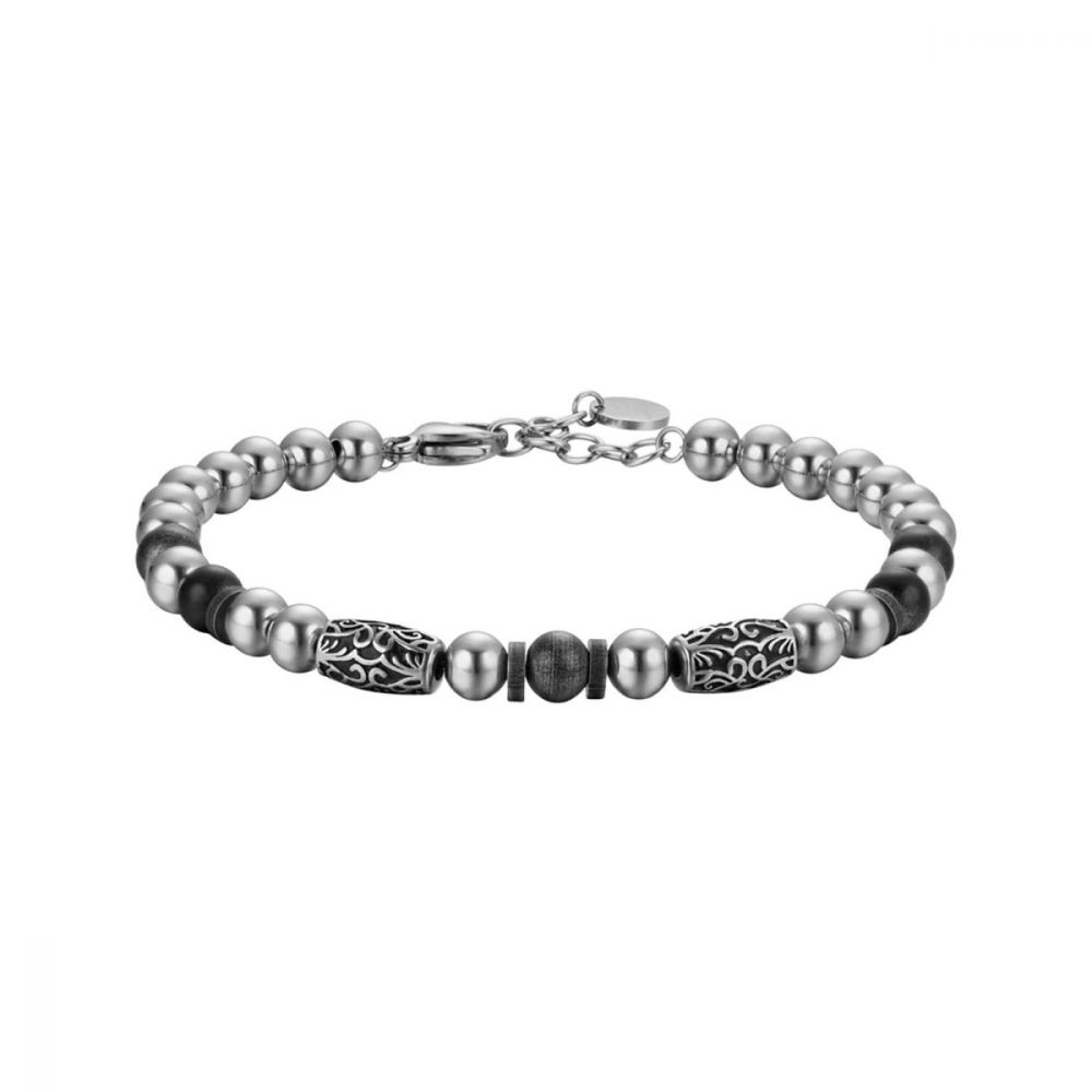 Luca Barra Bracciale Uomo Elementi Ip Nero e Sfere Silver