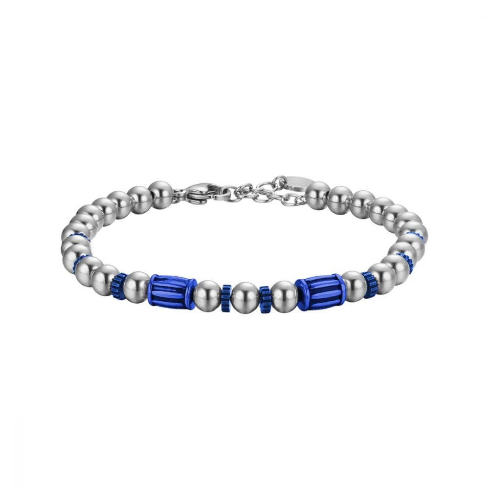 Luca Barra Bracciale Uomo Elementi Ip Blu e Sfere Silver