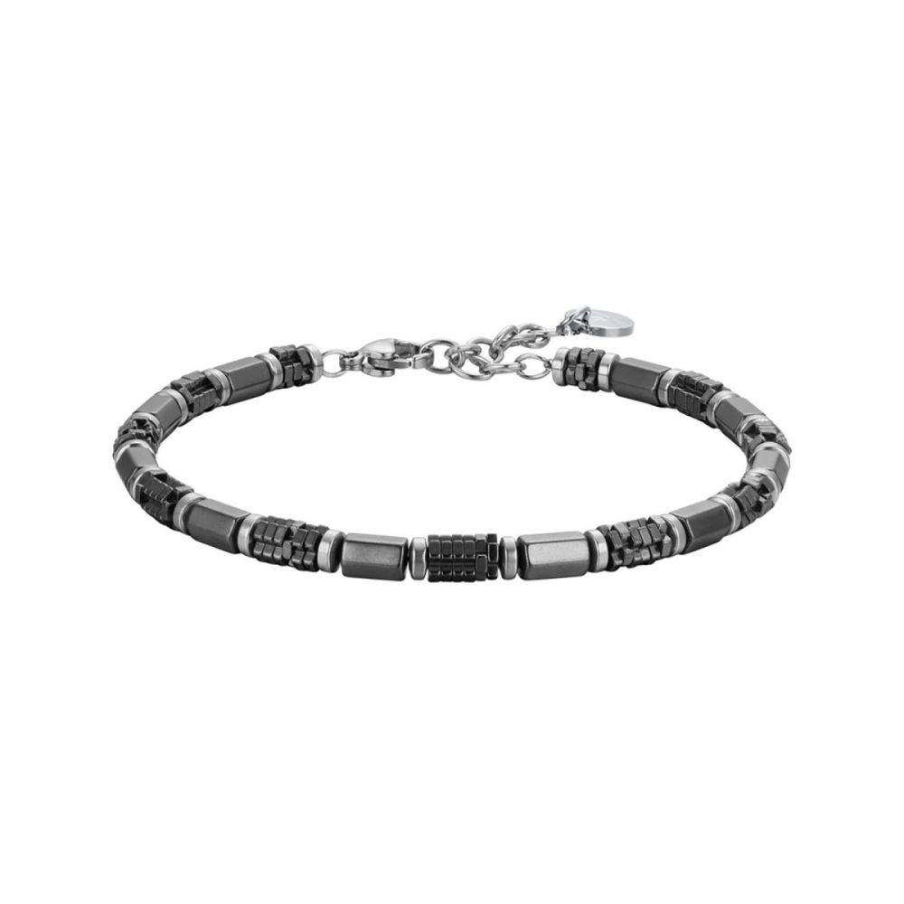Luca Barra Bracciale Uomo Acciaio con Ematite Grigia e Silver