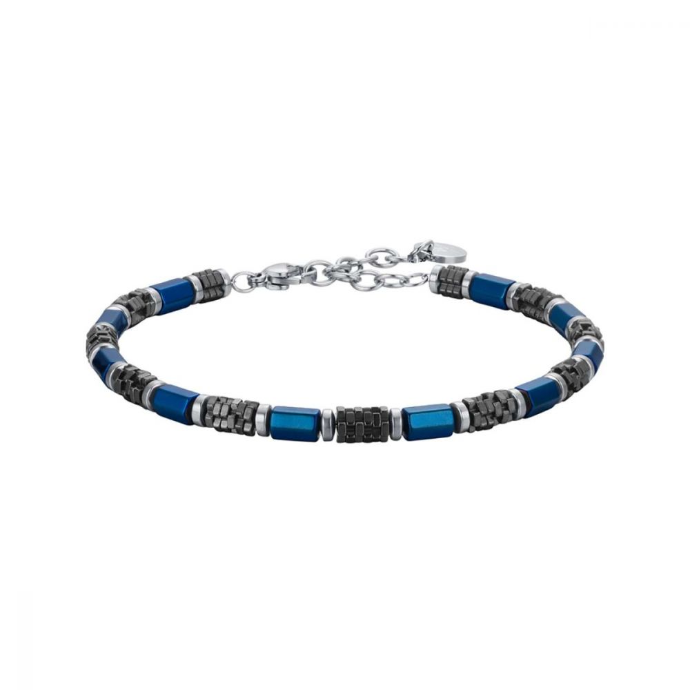 Luca Barra Bracciale Uomo Acciaio con Ematite Blu Grigia e Silver