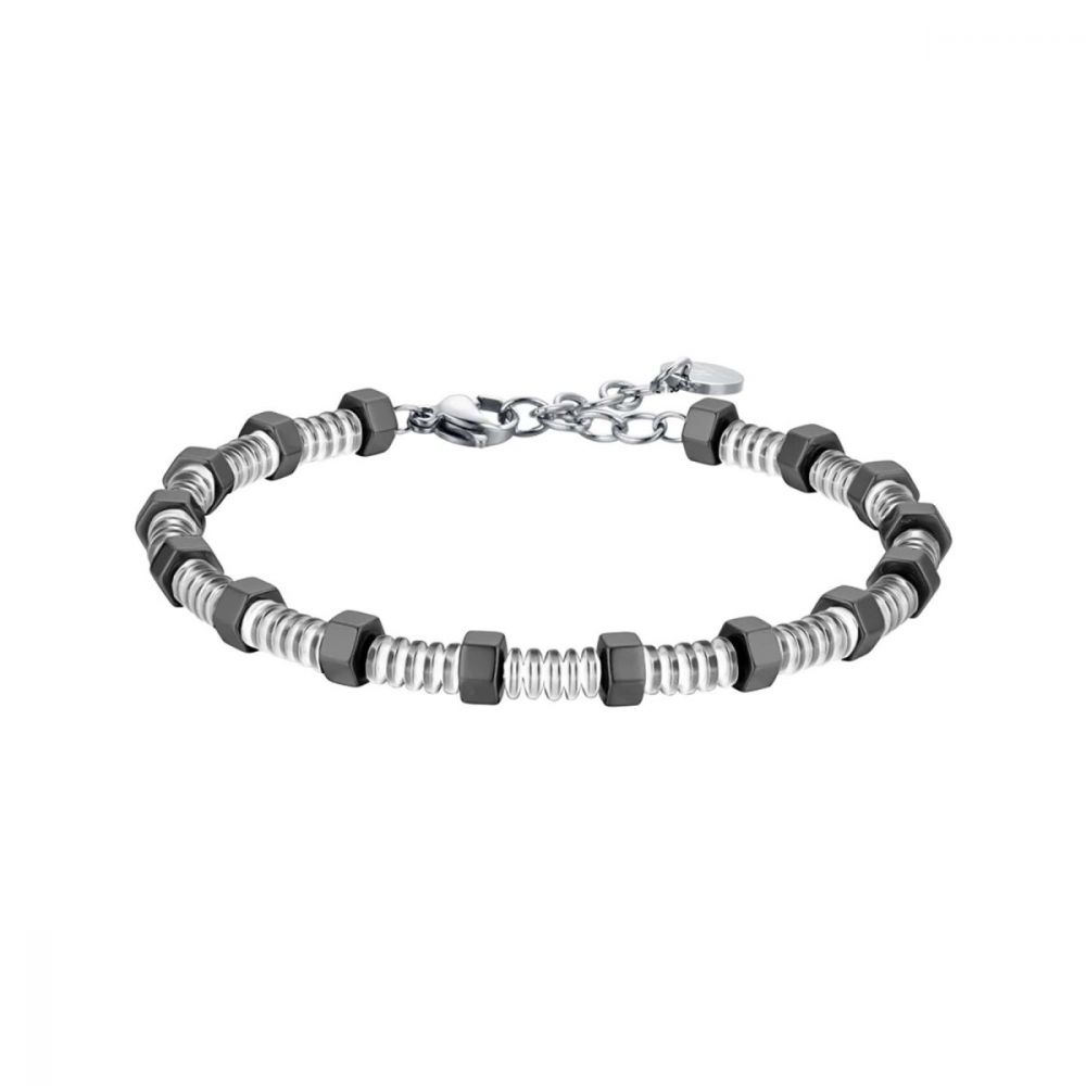 Luca Barra Bracciale Uomo Acciaio con Ematite Grigia e Silver