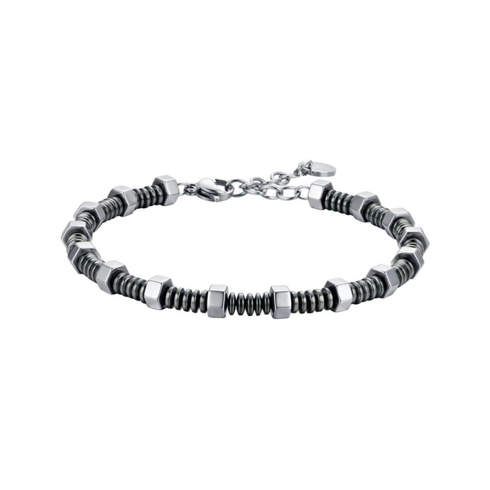 Luca Barra Bracciale Uomo Acciaio con Ematite Grigia e Silver