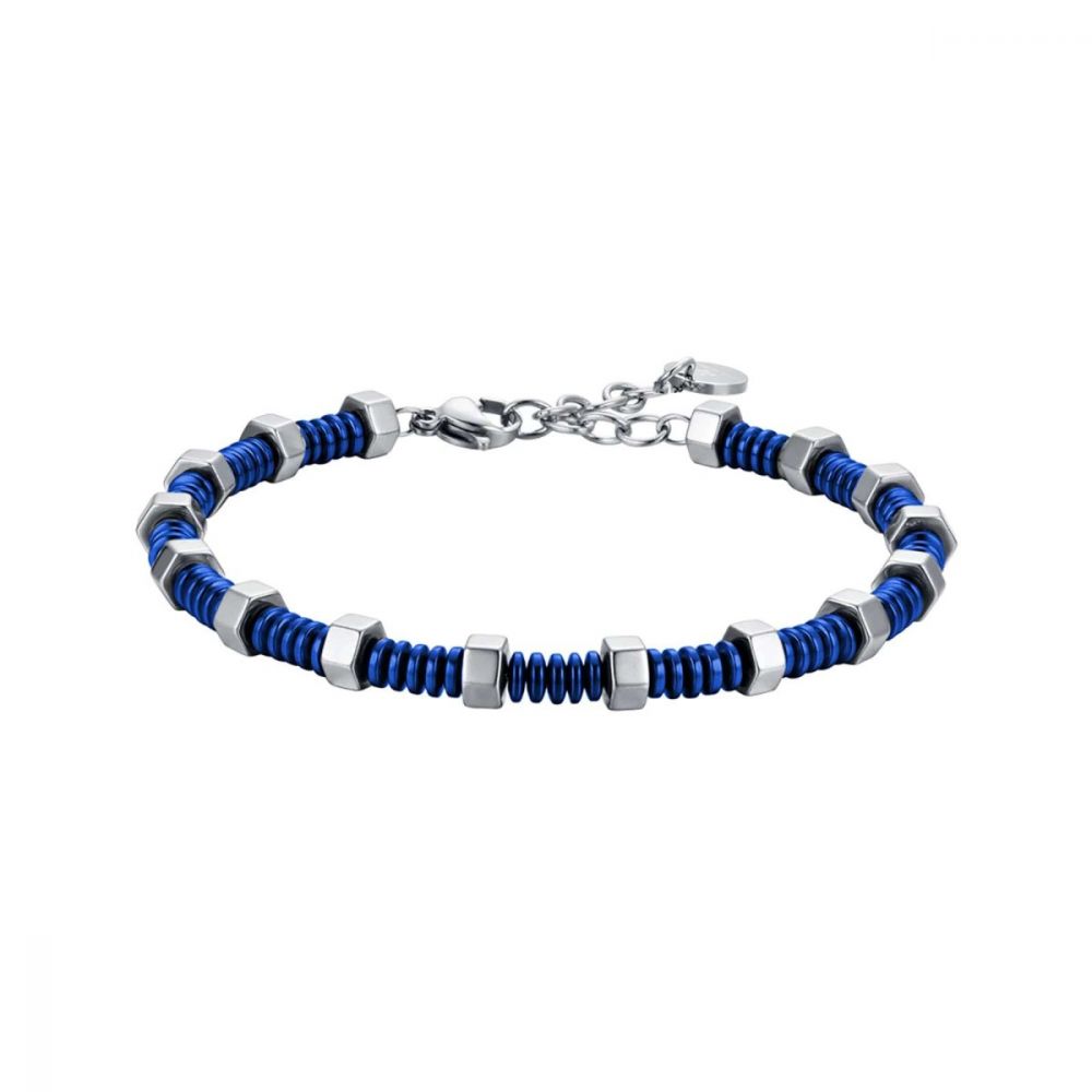 Luca Barra Bracciale Uomo Acciaio con Ematite Silver e Blu