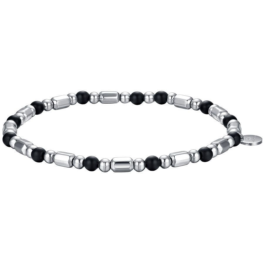 Luca Barra Bracciale Uomo Elastico Acciaio e Pietre Nere