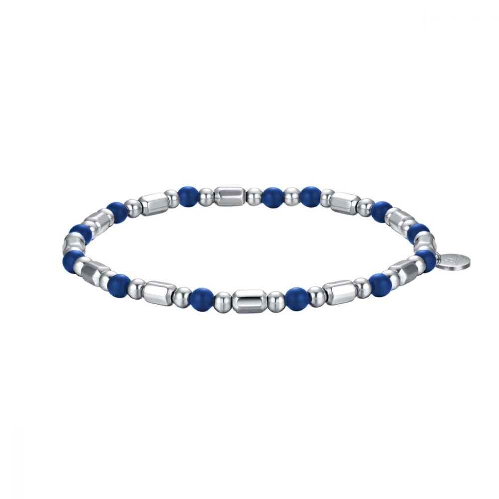 Luca Barra Bracciale Uomo Elastico Acciaio e Pietre Blu