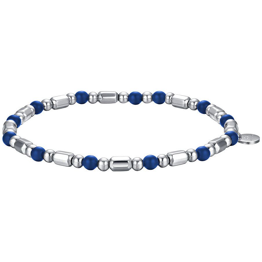 Luca Barra Bracciale Uomo Elastico Acciaio e Pietre Blu