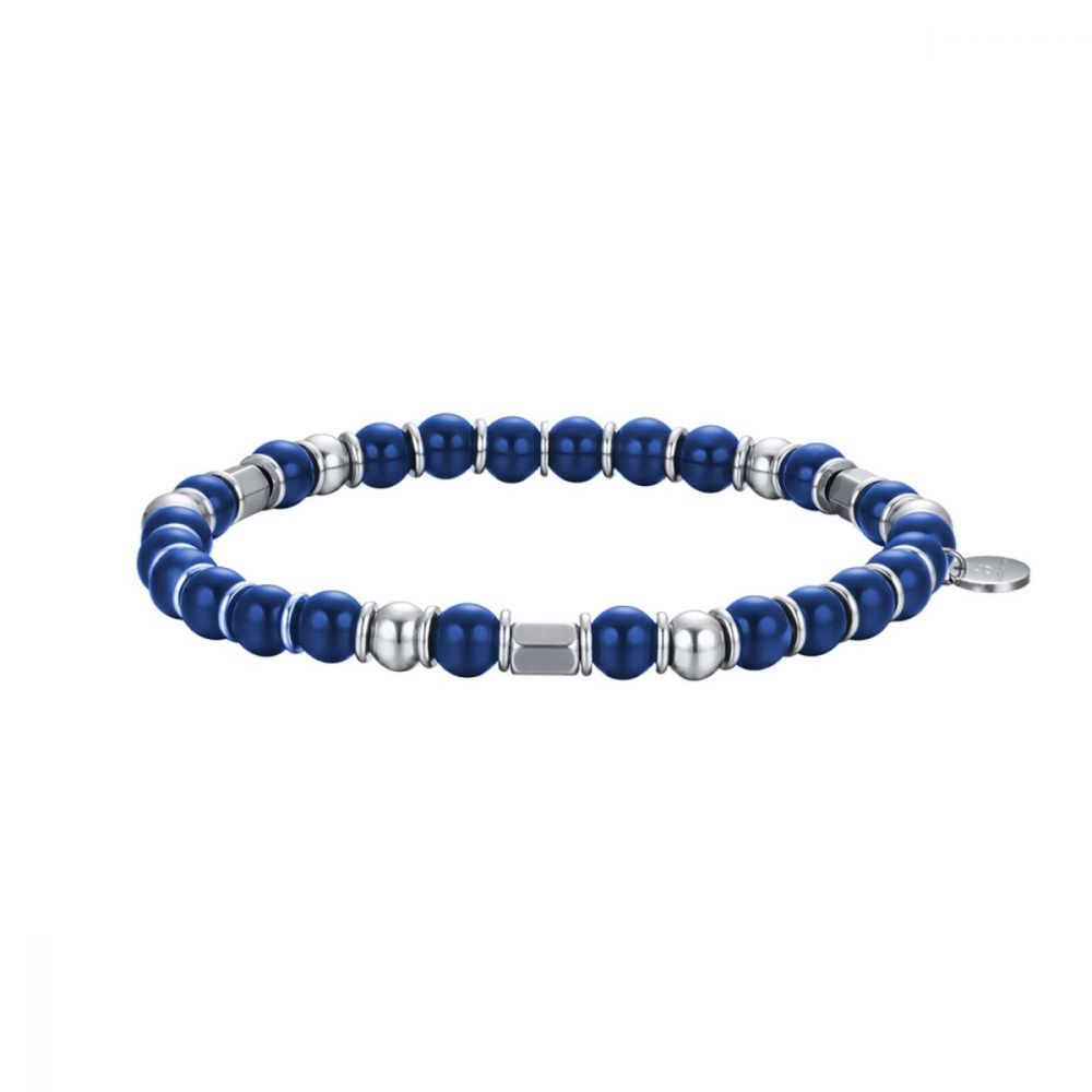 Luca Barra Bracciale Uomo Elastico Acciaio e Pietre Blu