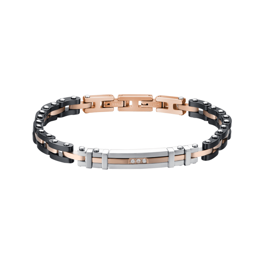 Luca Barra Bracciale Uomo Acciaio Rosè e Ceramica Black