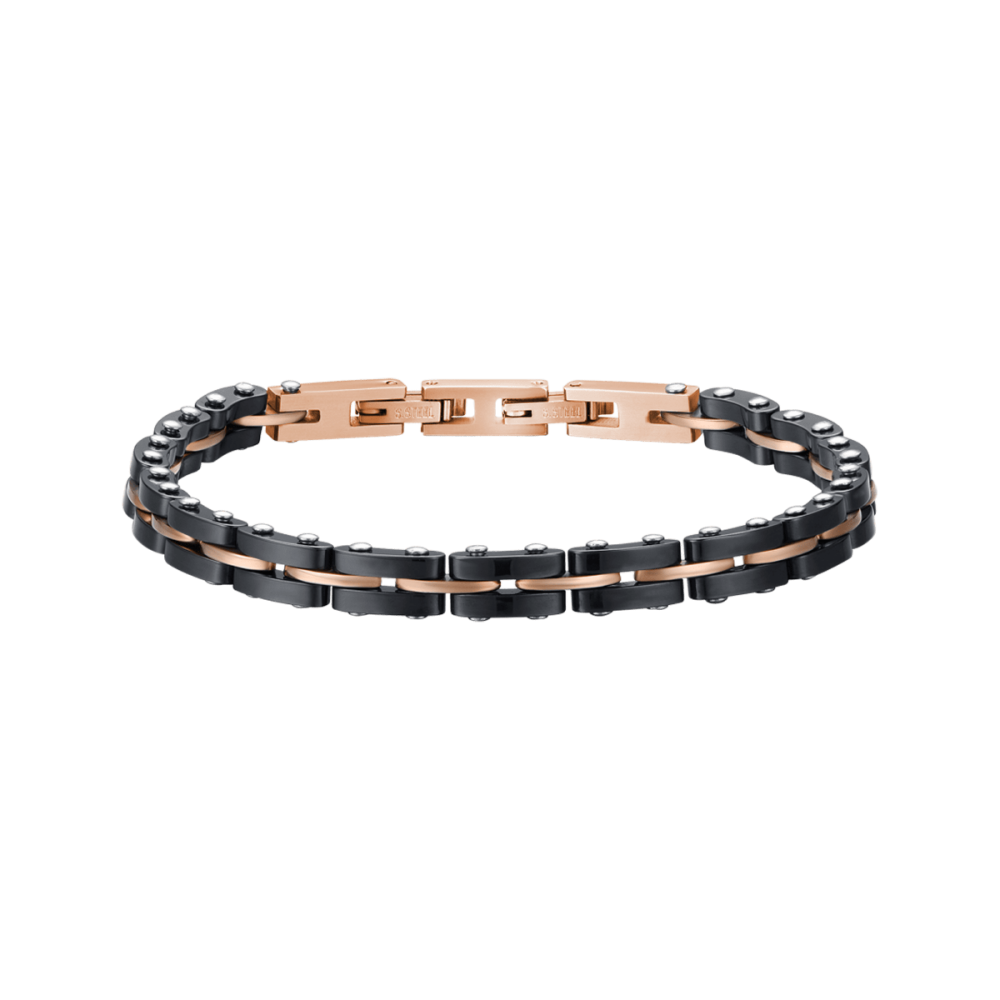 Luca Barra Bracciale Uomo Acciaio Rosè e Ceramica Black
