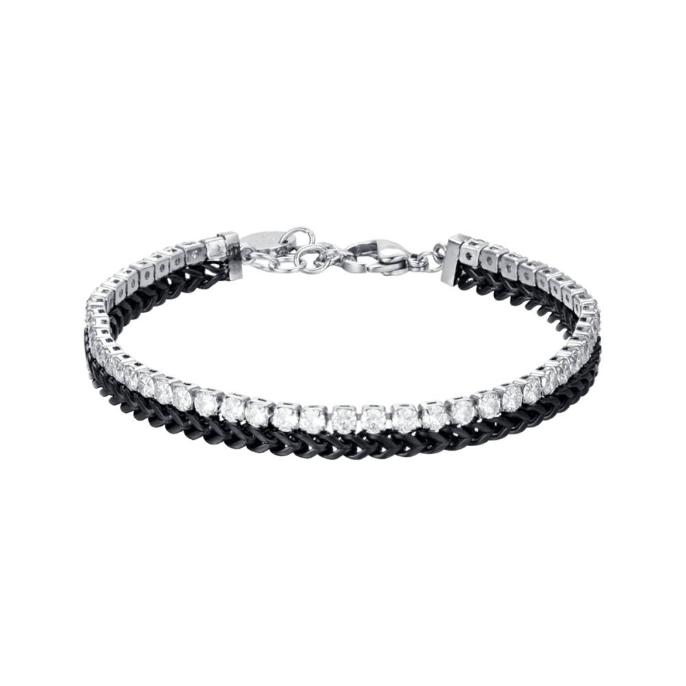 Luca Barra Bracciale Uomo Acciaio Ip Black e Cristalli