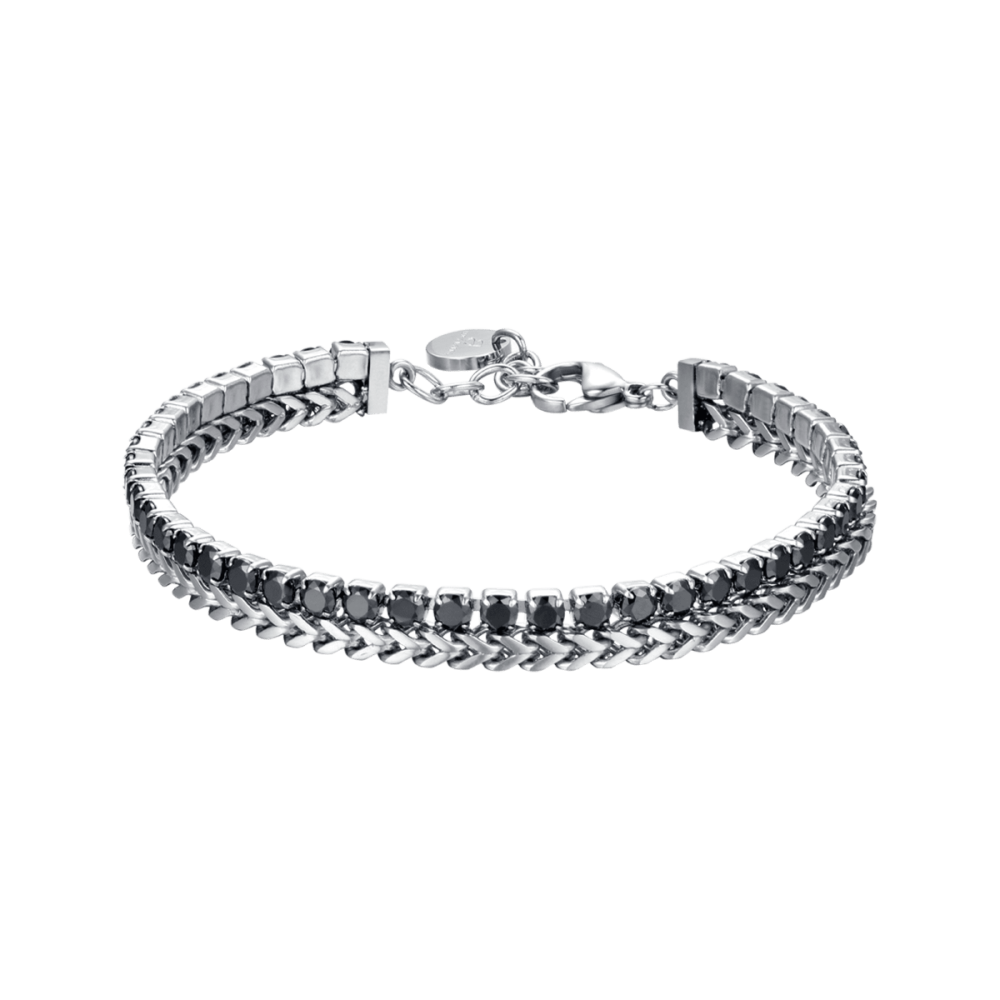 Luca Barra Bracciale Uomo Acciaio e Cristalli Neri