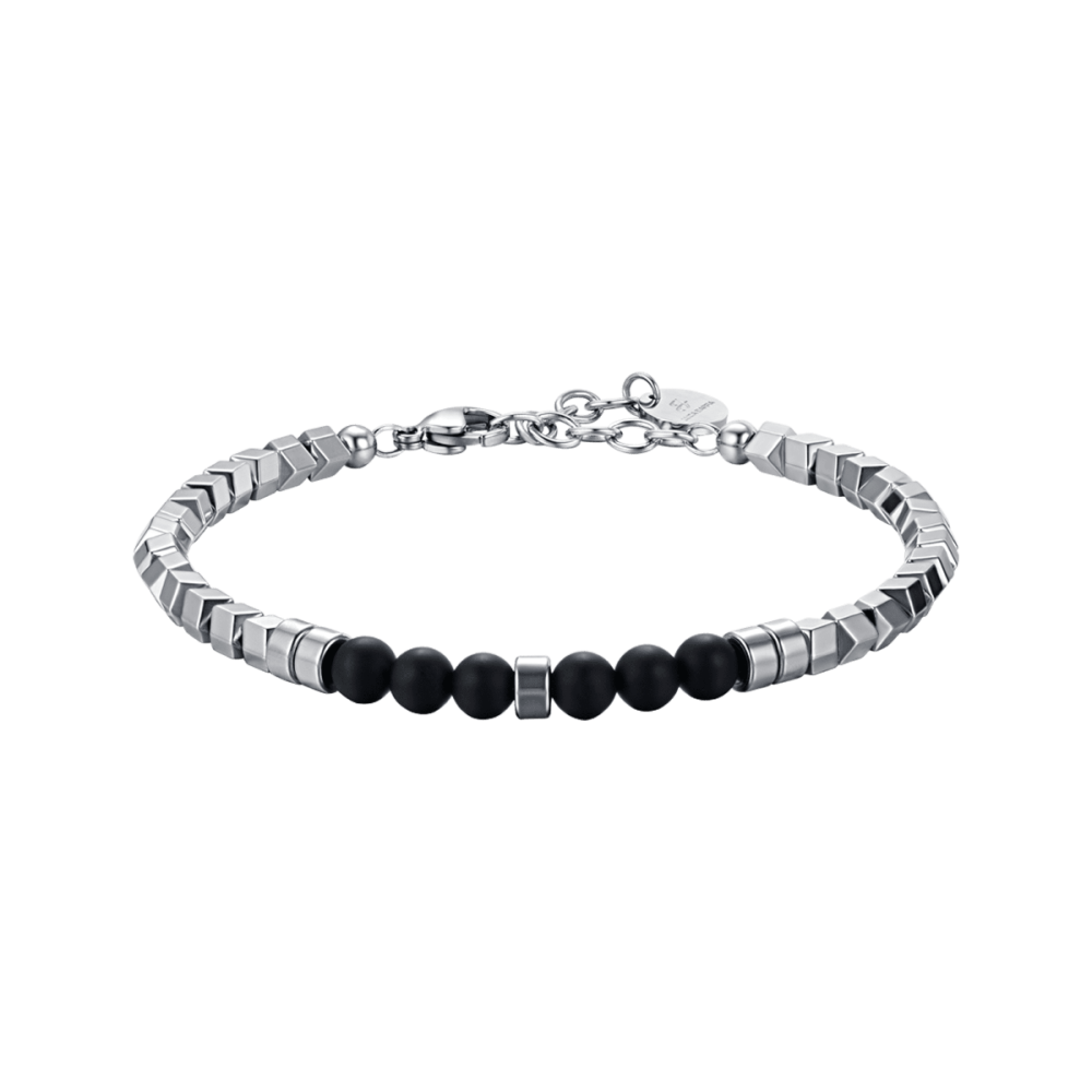 Luca Barra Bracciale Uomo Acciaio Ematite e Pietre Nere