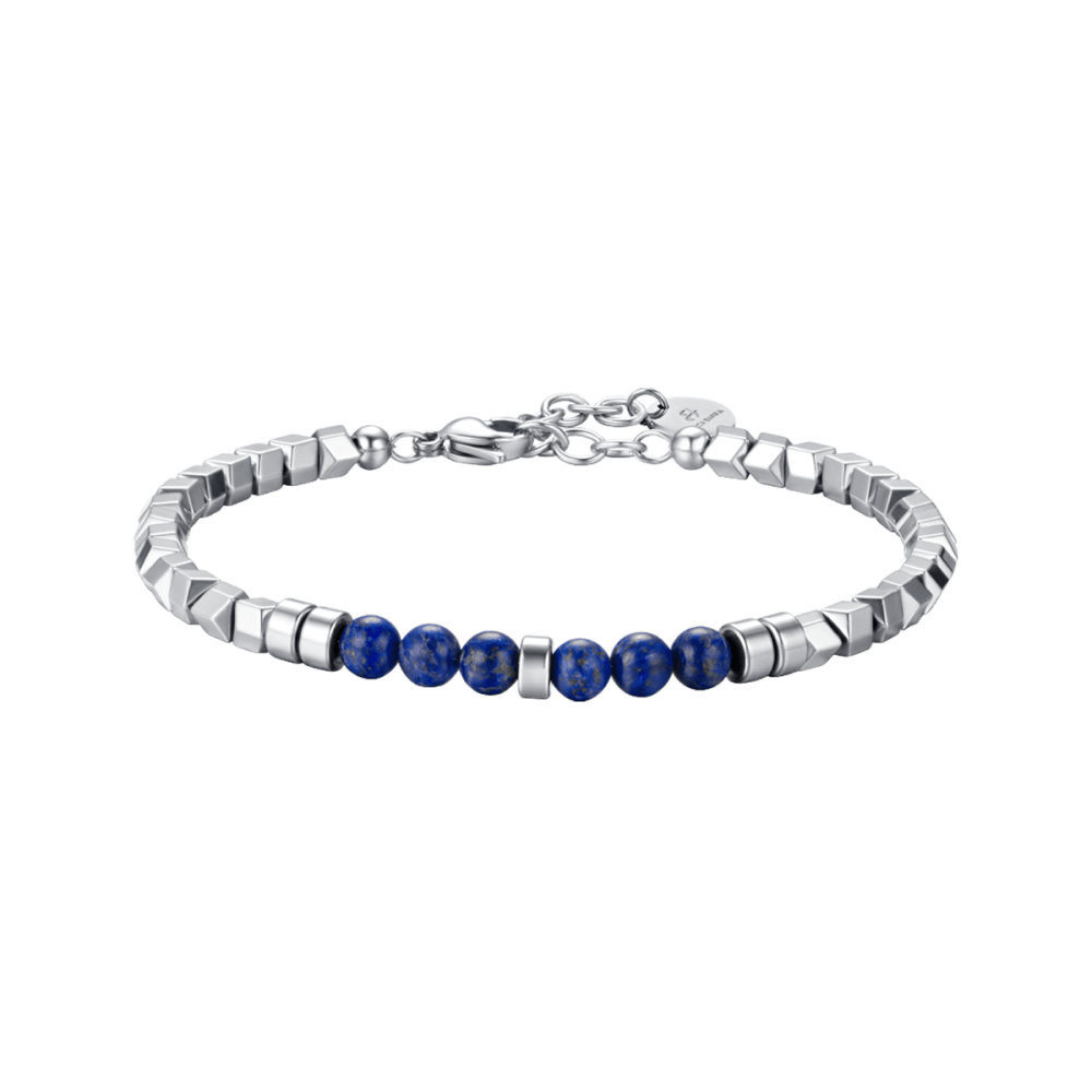 Luca Barra Bracciale Uomo Acciaio Ematite e Pietre Blu