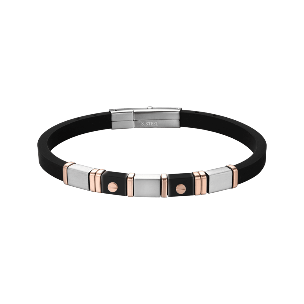 Luca Barra Bracciale Silicone Nero Acciaio Rosè e Black