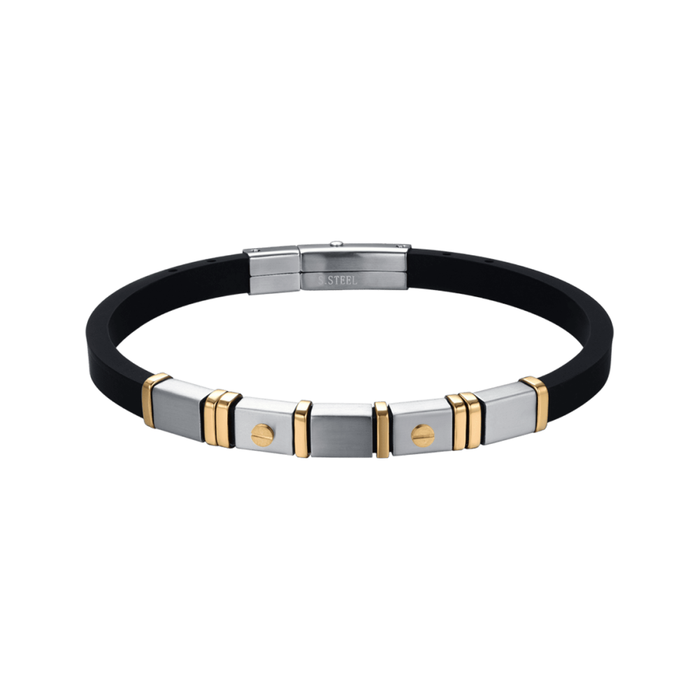 Luca Barra Bracciale Silicone Nero Acciaio Gold
