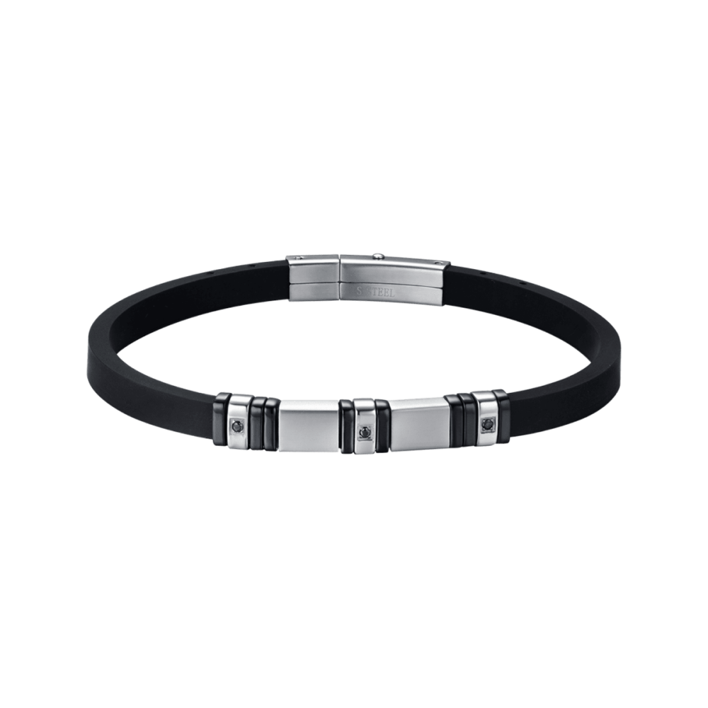 Luca Barra Bracciale Silicone Nero Acciaio Black