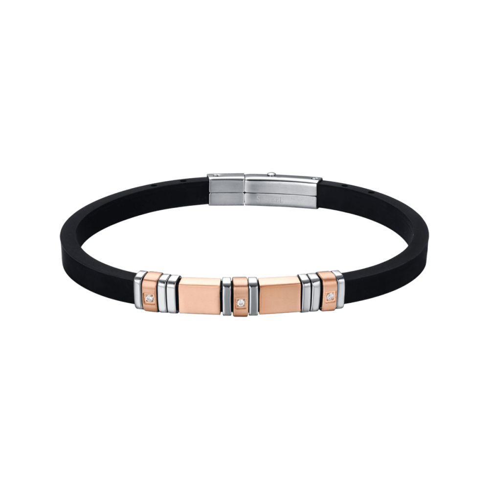 Luca Barra Bracciale Silicone Nero Acciaio Gold