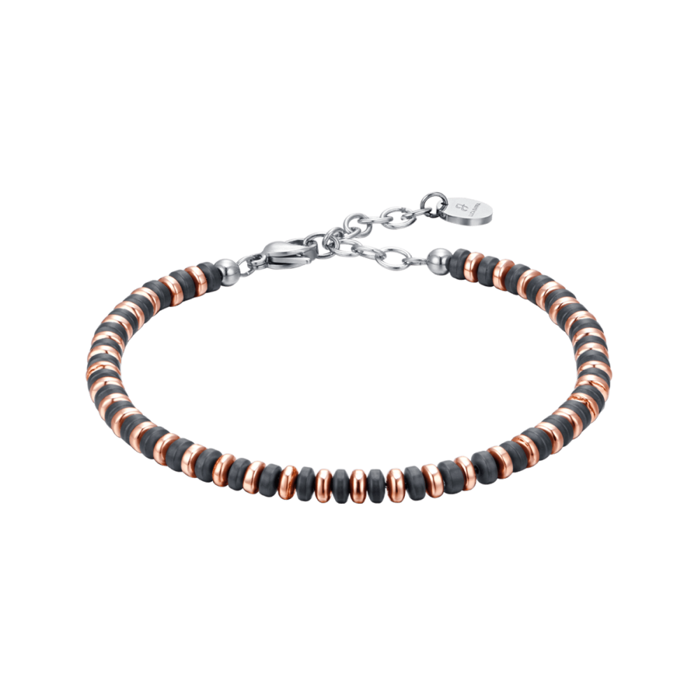 Luca Barra Bracciale Uomo Acciaio Ematite Nera e Rosè
