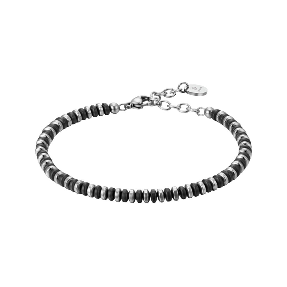 Luca Barra Bracciale Uomo Acciaio Ematite Nera e Silver