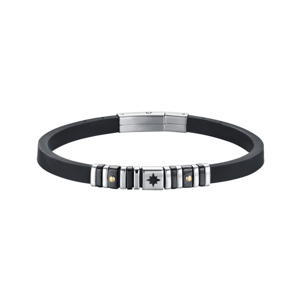 Luca Barra Bracciale Silicone Nero e Acciaio