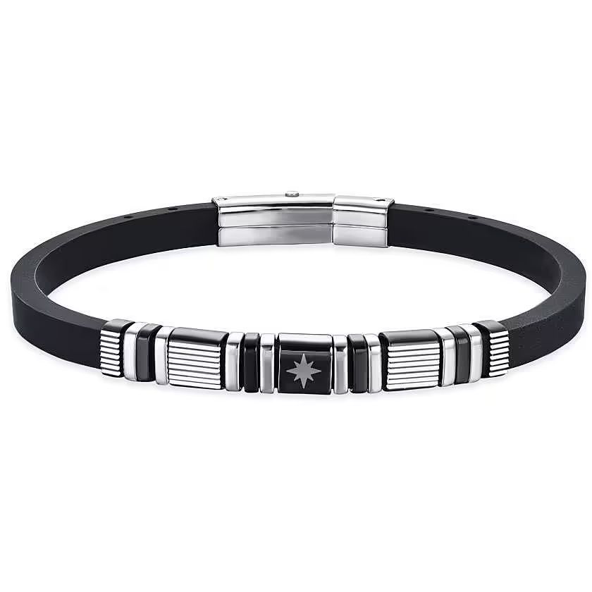 Luca Barra Bracciale Silicone Nero e Acciaio