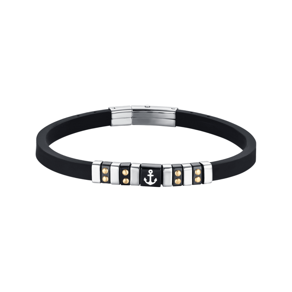 Luca Barra Bracciale Silicone Nero e Acciaio