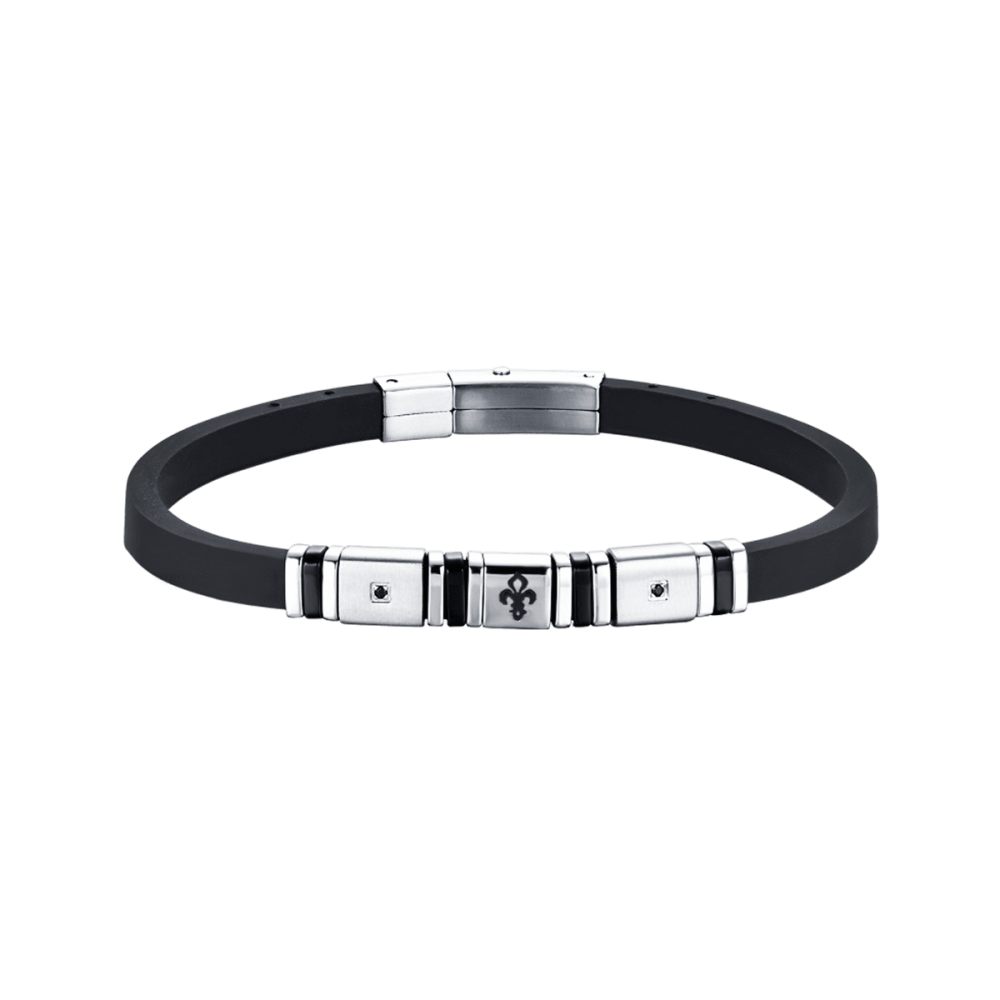 Luca Barra Bracciale Silicone Nero e Acciaio 