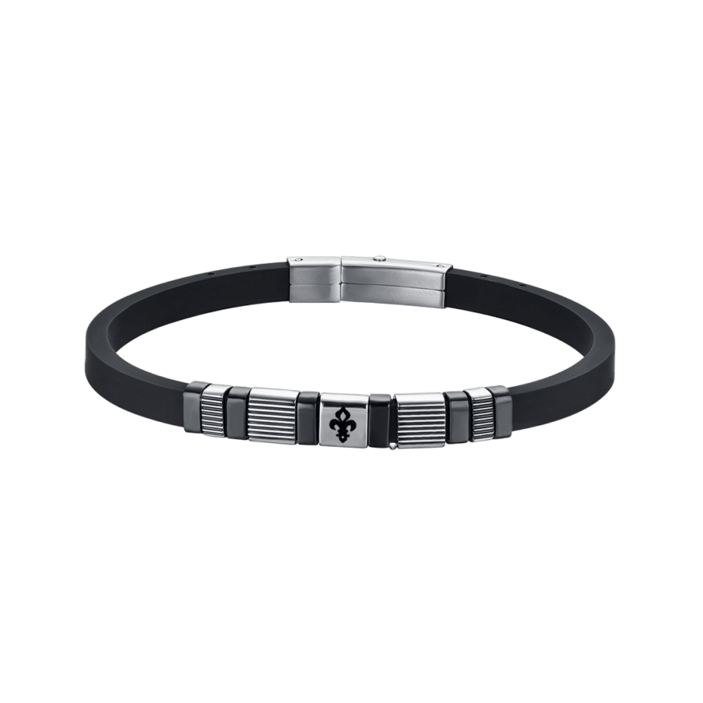 Luca Barra Bracciale Silicone Nero e Acciaio 