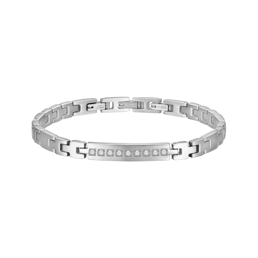 Luca Barra Bracciale Acciaio Cristalli Bianchi