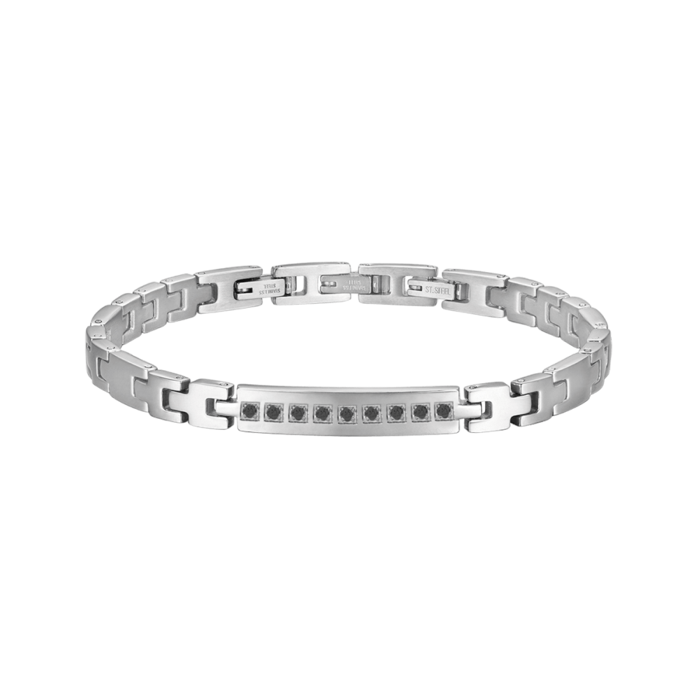 Luca Barra Bracciale Acciaio Cristalli Neri