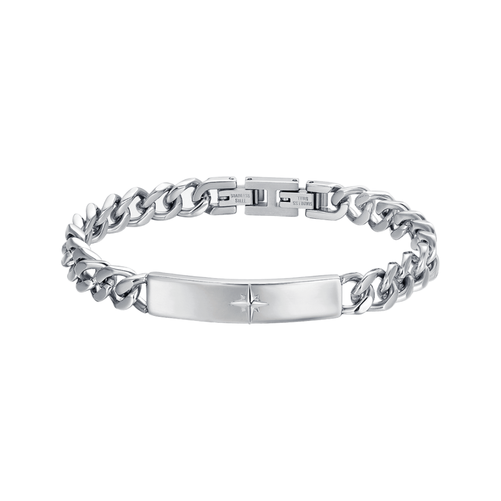 Luca Barra Bracciale Acciaio Piastra Con Rosa Dei Venti